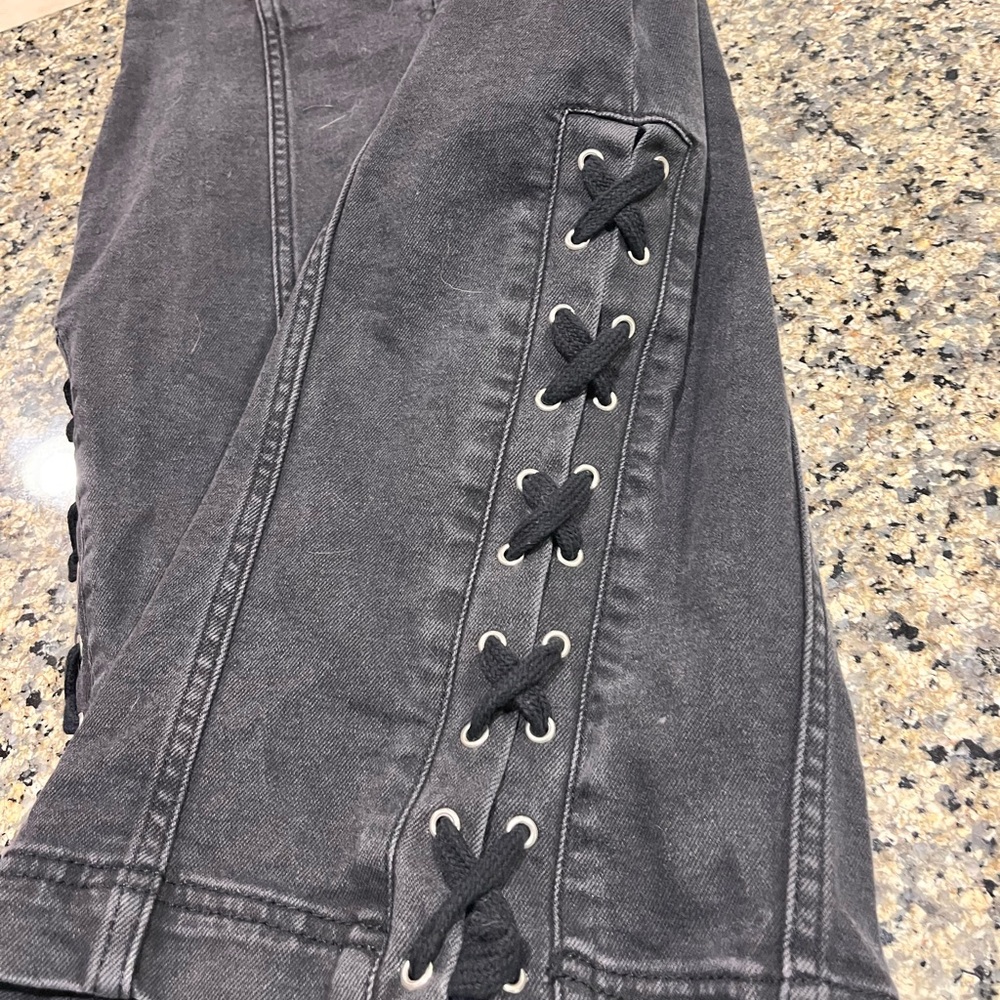 Free People Black Denim Lace-Up Pencil Skirt